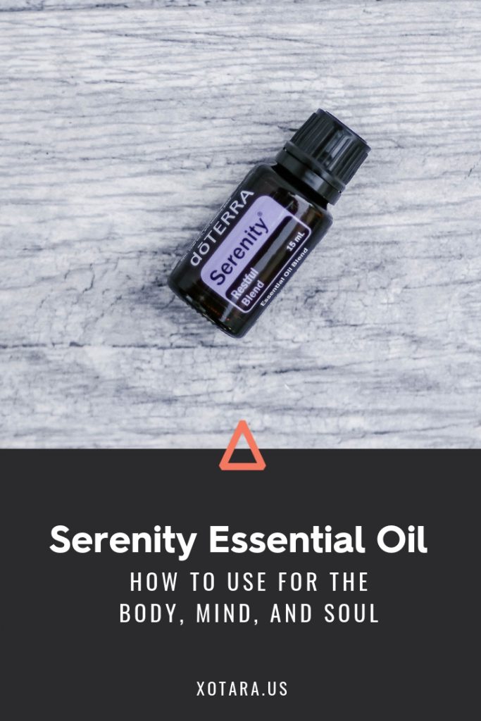 doTERRA Serenity Essential oil bottle with text, How to Use for Body, Mind, and Soul