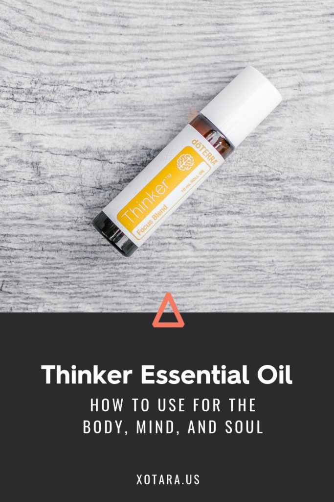 doTERRA Thinker Essential oil bottle with text, How to Use for Body, Mind, and Soul