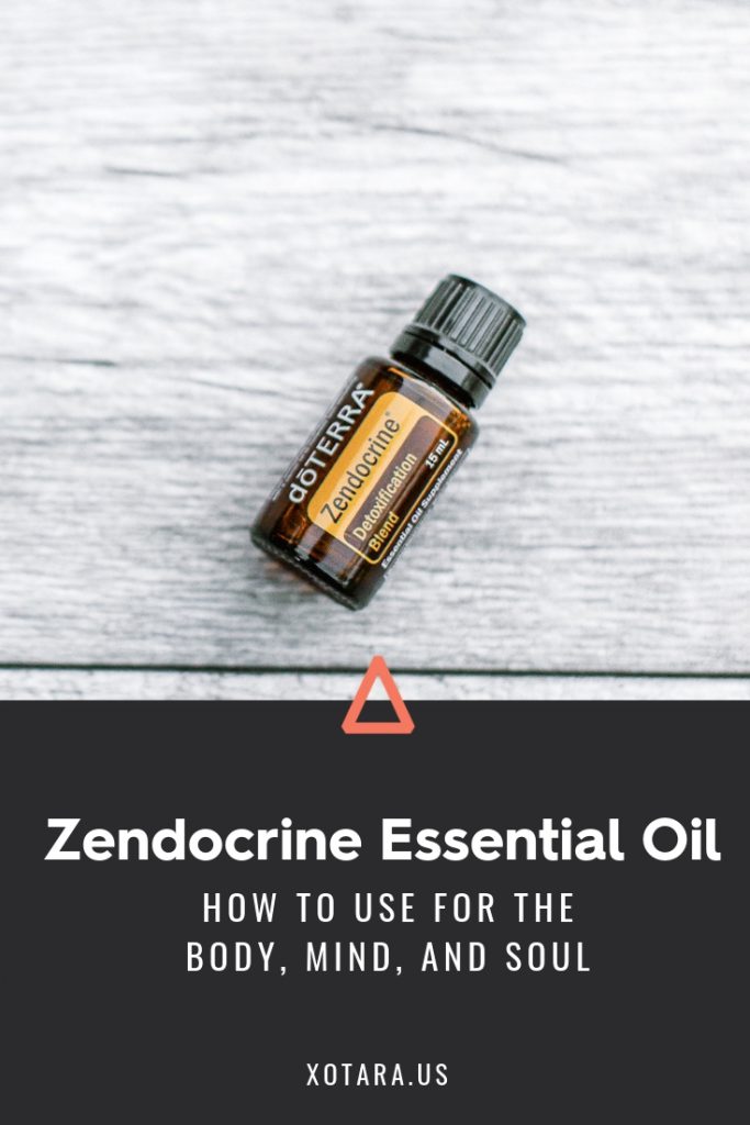doTERRA Zendocrine Essential oil bottle with text, How to Use for Body, Mind, and Soul