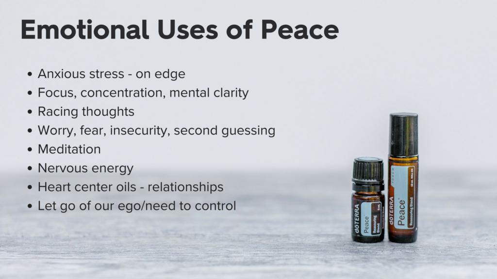 Peace essential oils on table in 15ml bottle and rollerball and Emotional Uses-of-Peace
