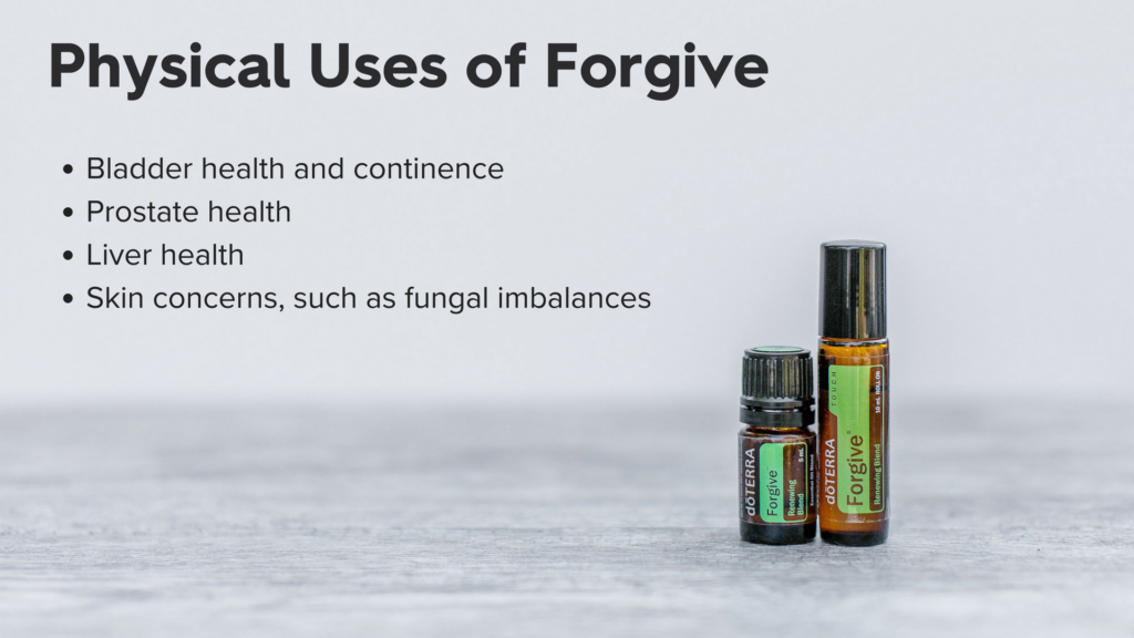 Physica uses of forgive essential oil and Forgive EO on table
