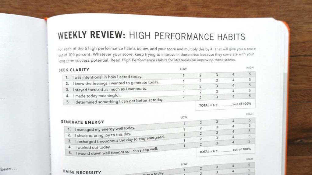 HIGH PERFORMANCE PLANNER open to weekly review